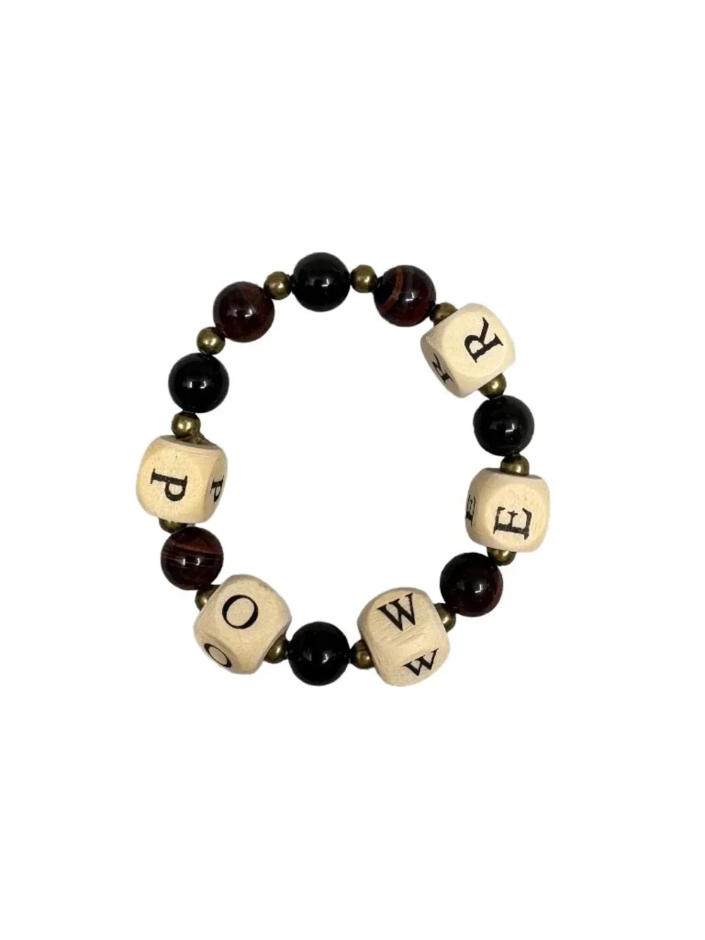 Custom Name Bracelet Personalized Wood Letter Block Black Obsidian Red Tiger Eye